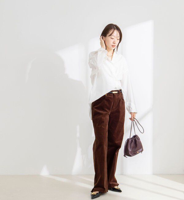 Rie Miller「《5サイズ展開》【RM denim】ウォッシャブルセンタープレス裾デザインコーデュロイパンツ」|チノ|