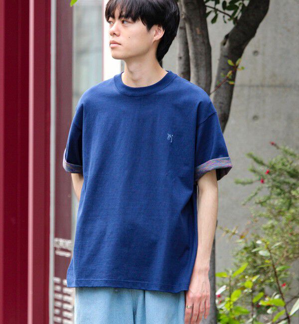 GLOSTER「【BOY刺繍】裏グラデーション ワンポイント半袖Tシャツ」|Tシャツ・カットソー|ネイビー