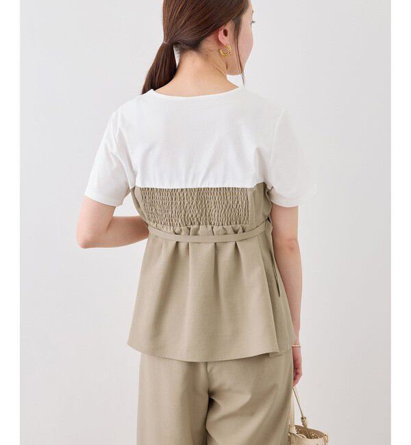 Rope&rsquo;Picnic「【cahoさんコラボ】低身長・小柄さんサイズ エアリーリネンライク ドッキングカットトップス」|Tシャツ・カットソー|
