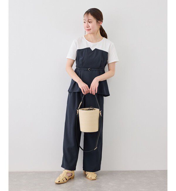 Rope&rsquo;Picnic「【cahoさんコラボ】低身長・小柄さんサイズ エアリーリネンライク ドッキングカットトップス」|Tシャツ・カットソー|