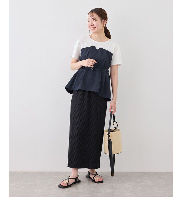 Rope&rsquo;Picnic「【cahoさんコラボ】低身長・小柄さんサイズ エアリーリネンライク ドッキングカットトップス」|Tシャツ・カットソー|