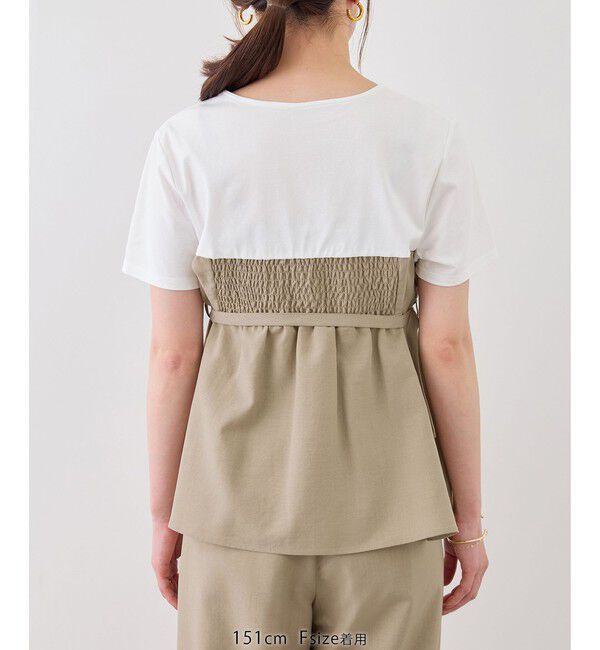 Rope&rsquo;Picnic「【cahoさんコラボ】低身長・小柄さんサイズ エアリーリネンライク ドッキングカットトップス」|Tシャツ・カットソー|