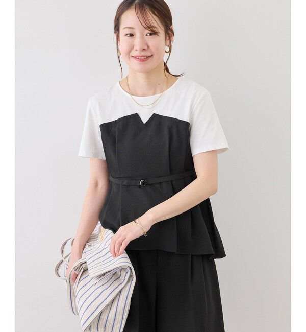 Rope&rsquo;Picnic「【cahoさんコラボ】低身長・小柄さんサイズ エアリーリネンライク ドッキングカットトップス」|Tシャツ・カットソー|
