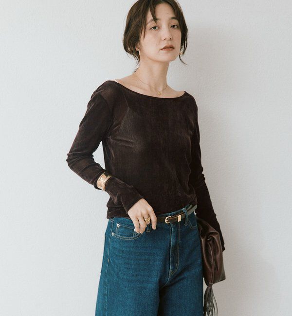  「フロッキーチュールバックオープンTee」|Tシャツ・カットソー|