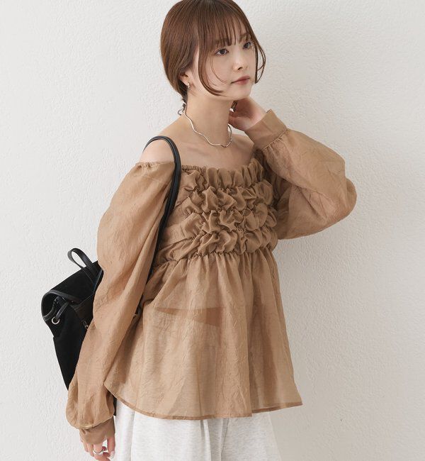  「長袖ふわふわシャーリングチュニック」|シャツ・ブラウス|