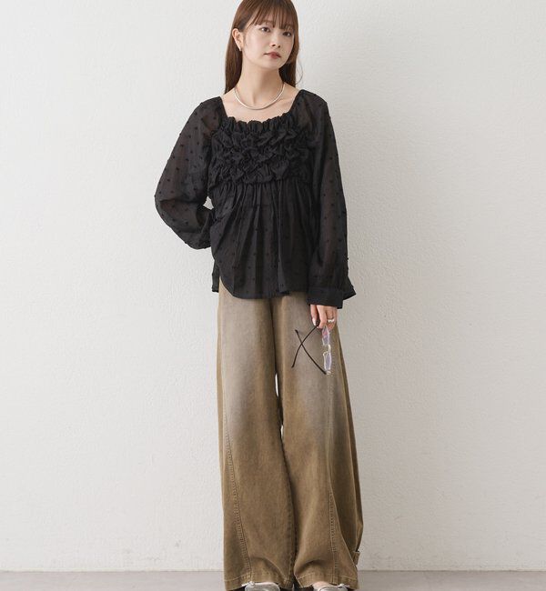  「長袖ふわふわシャーリングチュニック」|シャツ・ブラウス|