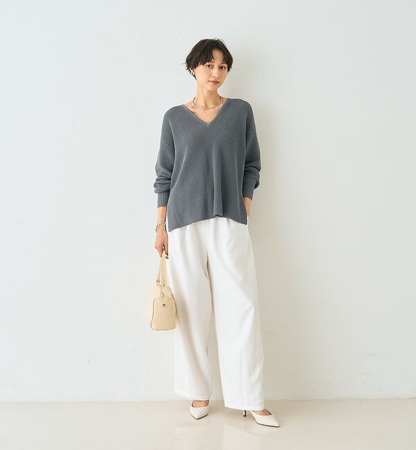 Rouge vif「片畦ハートVネックコットンプルオーバーニット」|ニット・セーター|