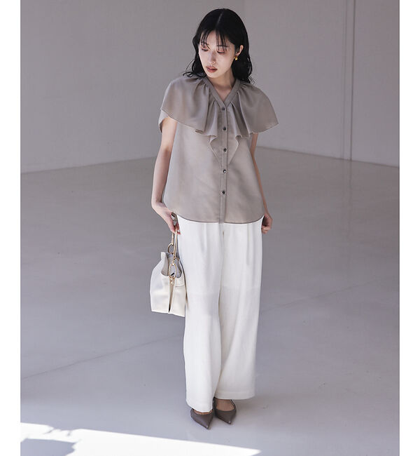 qualite「ラッフルカラーVネックブラウス」|シャツ・ブラウス|