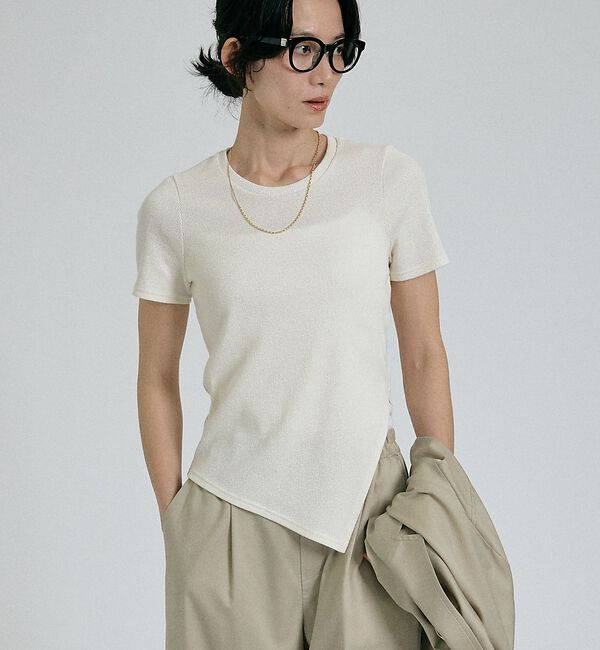 qualite「【大人ラメ&times;スリット】ラメテレコTシャツ」|Tシャツ・カットソー|オフホワイト