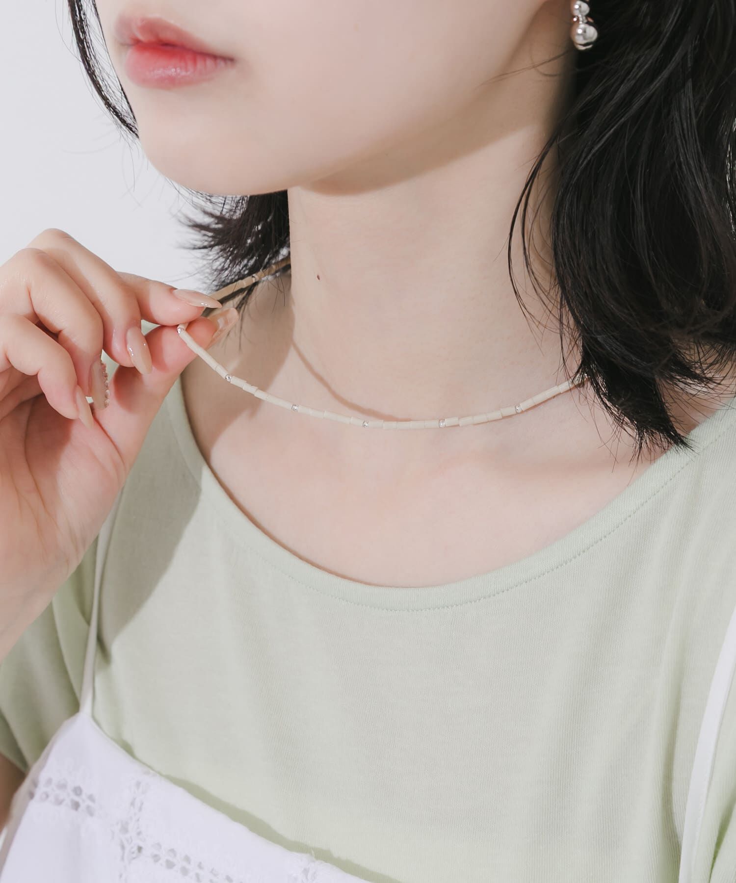 SMELLY「ミルキーラインビーズネックレス」|ネックレス|