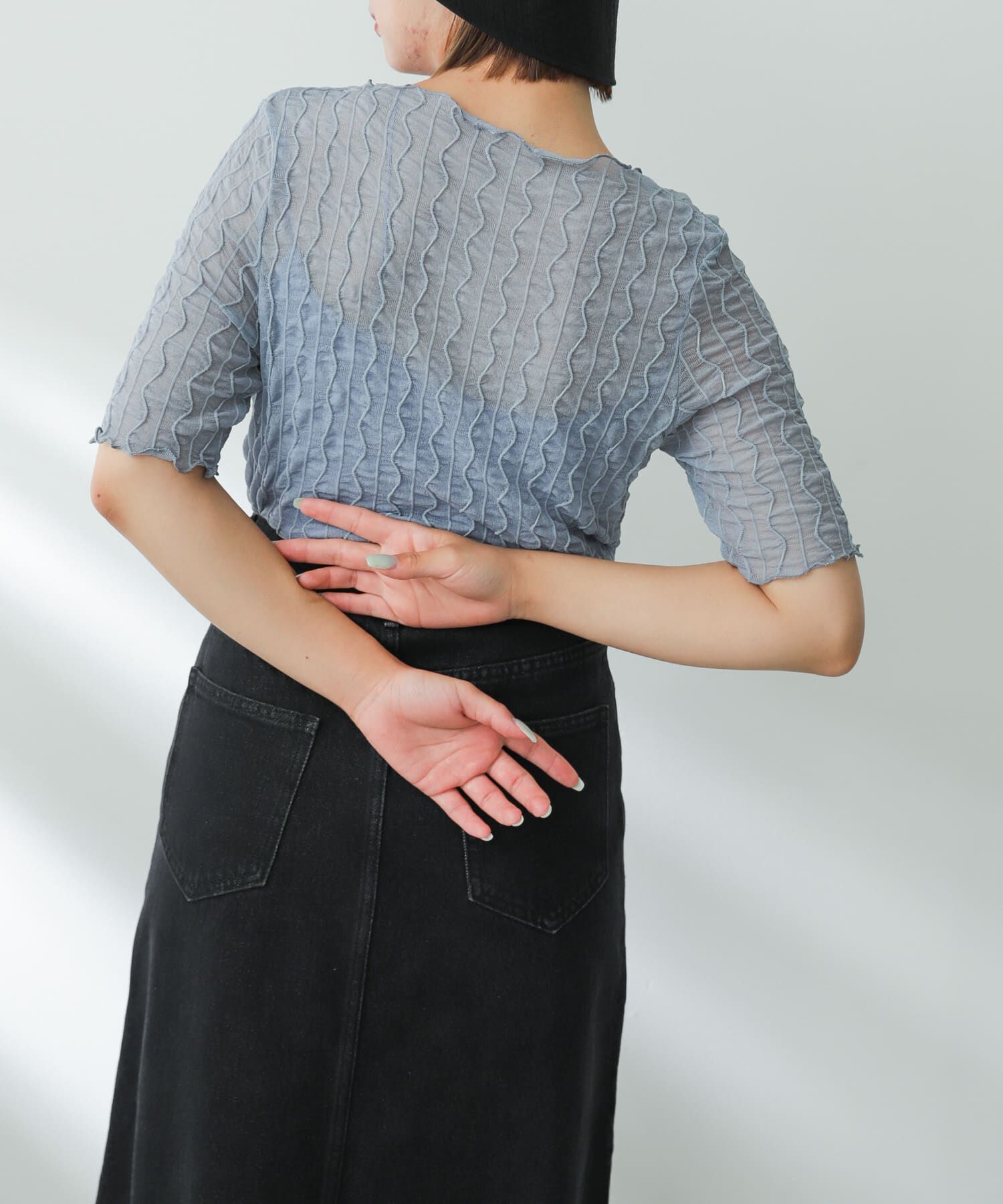 SENSE OF PLACE by URBAN RESEARCH「ウェーブパターンシアートップ(5分袖)」|Tシャツ・カットソー|