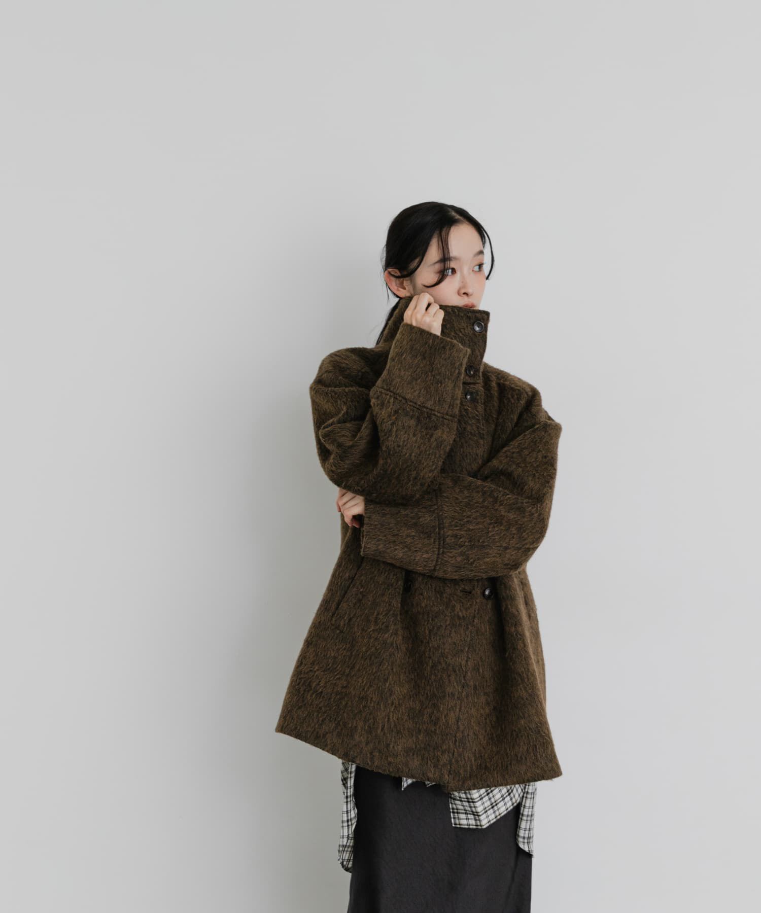 SENSE OF PLACE by URBAN RESEARCH「調温ミックスシャギーミドルコート」|ノーカラーコート|