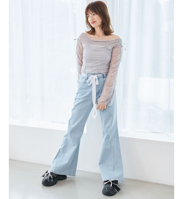  「キラキラビジューチュールトップス」|Tシャツ・カットソー|