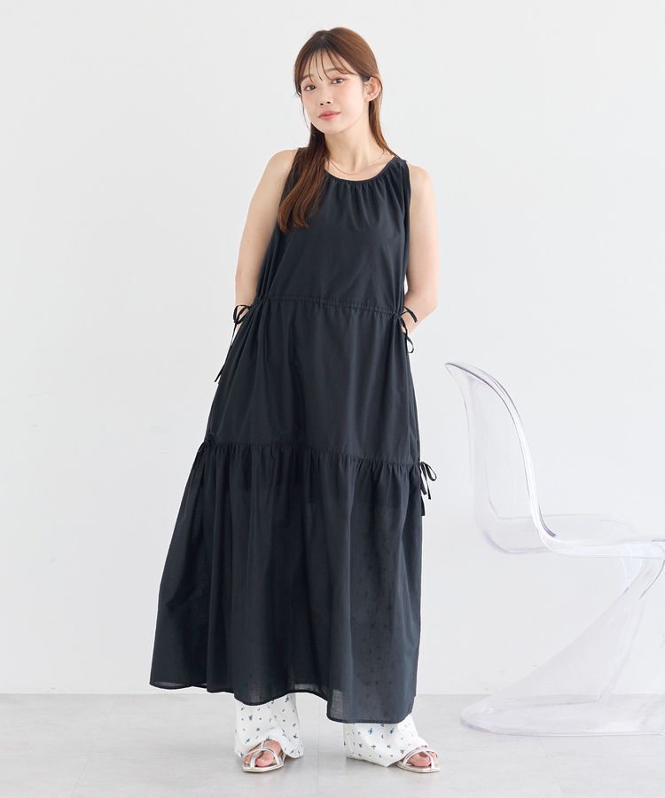 earth music&ecology「ギャザーノースリーブワンピース」|ワンピース|Black