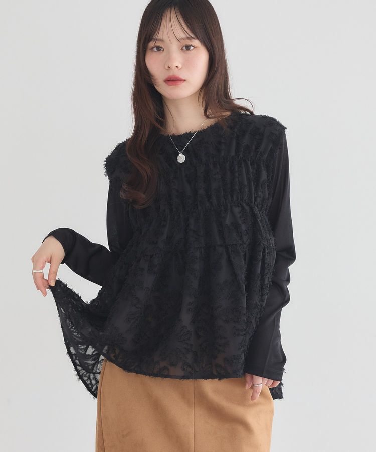 earth music&ecology「ヒゲジャガードノースリーブブラウス」|シャツ・ブラウス|Black