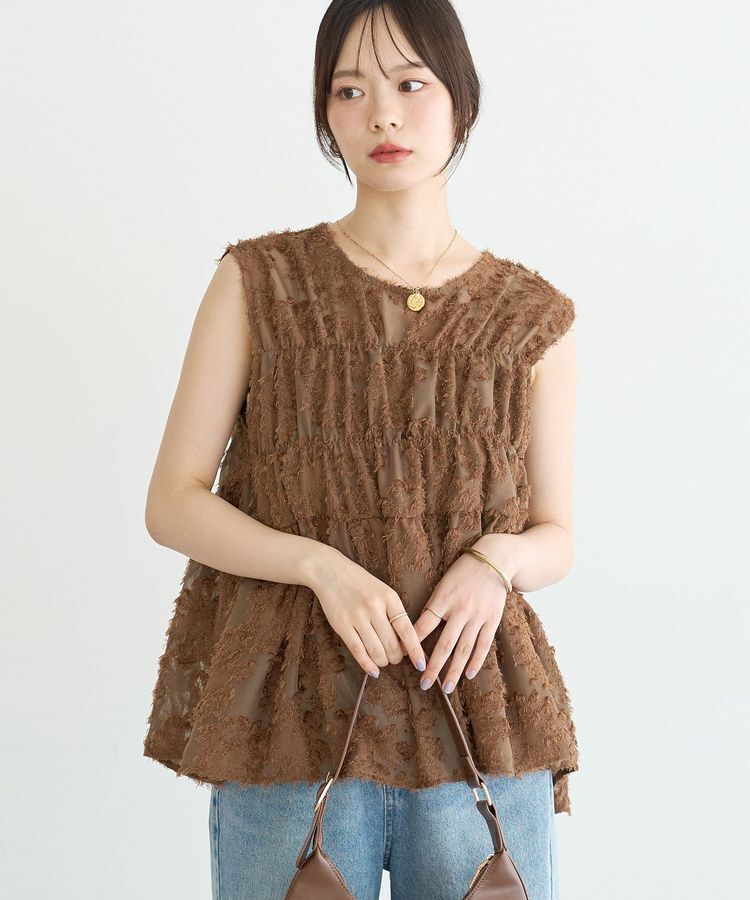 earth music&ecology「ヒゲジャガードノースリーブブラウス」|シャツ・ブラウス|Brown