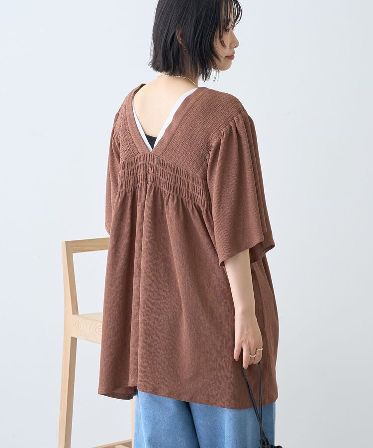 AMERICAN HOLIC「【WEB限定】前後2WAYVネックシャーリングチュニックブラウス【吸水速乾・イージーケア】」|Tシャツ・カットソー|
