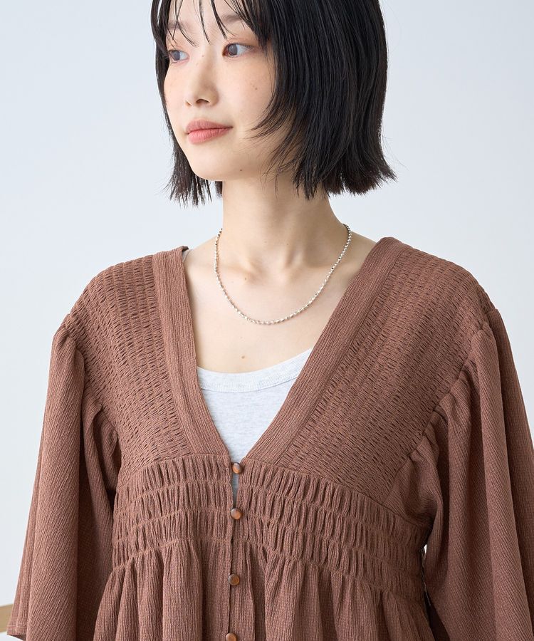 AMERICAN HOLIC「【WEB限定】前後2WAYVネックシャーリングチュニックブラウス【吸水速乾・イージーケア】」|Tシャツ・カットソー|