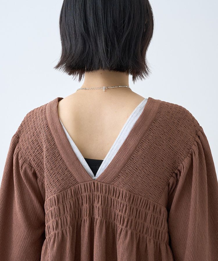 AMERICAN HOLIC「【WEB限定】前後2WAYVネックシャーリングチュニックブラウス【吸水速乾・イージーケア】」|Tシャツ・カットソー|