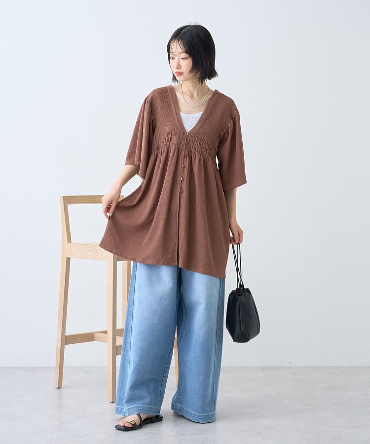 AMERICAN HOLIC「【WEB限定】前後2WAYVネックシャーリングチュニックブラウス【吸水速乾・イージーケア】」|Tシャツ・カットソー|