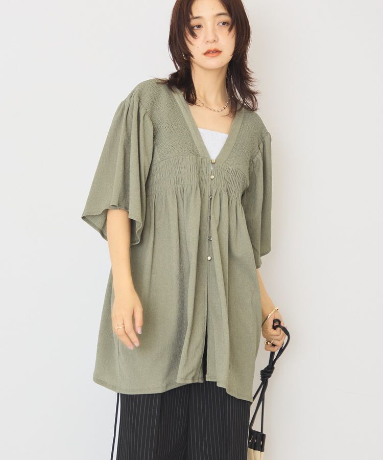 AMERICAN HOLIC「【WEB限定】前後2WAYVネックシャーリングチュニックブラウス【吸水速乾・イージーケア】」|Tシャツ・カットソー|