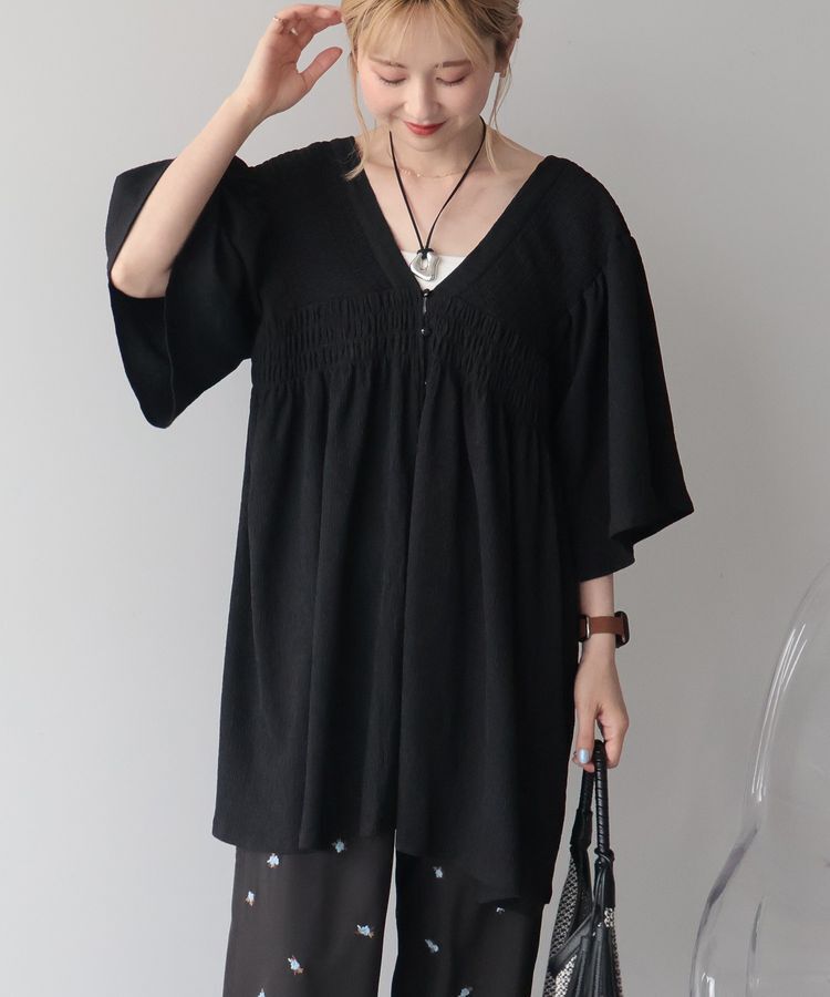AMERICAN HOLIC「【WEB限定】前後2WAYVネックシャーリングチュニックブラウス【吸水速乾・イージーケア】」|Tシャツ・カットソー|