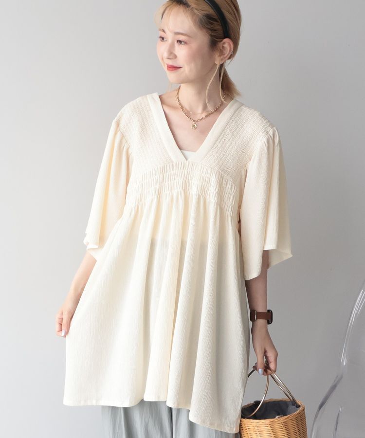 AMERICAN HOLIC「【WEB限定】前後2WAYVネックシャーリングチュニックブラウス【吸水速乾・イージーケア】」|Tシャツ・カットソー|