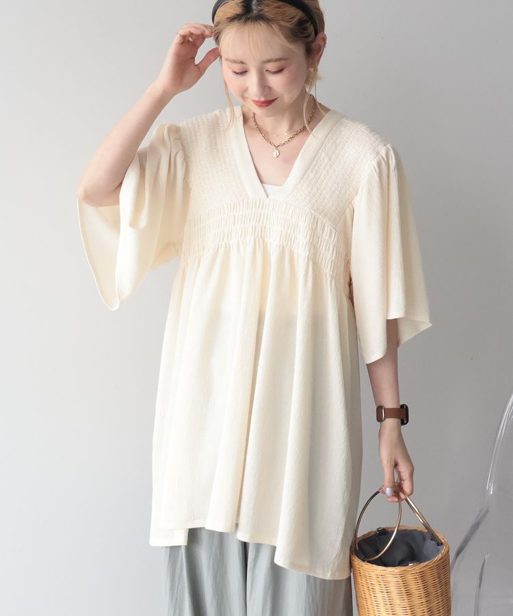 AMERICAN HOLIC「【WEB限定】前後2WAYVネックシャーリングチュニックブラウス【吸水速乾・イージーケア】」|Tシャツ・カットソー|