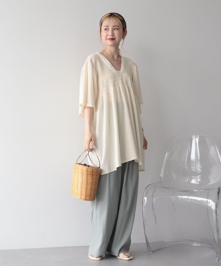 AMERICAN HOLIC「【WEB限定】前後2WAYVネックシャーリングチュニックブラウス【吸水速乾・イージーケア】」|Tシャツ・カットソー|