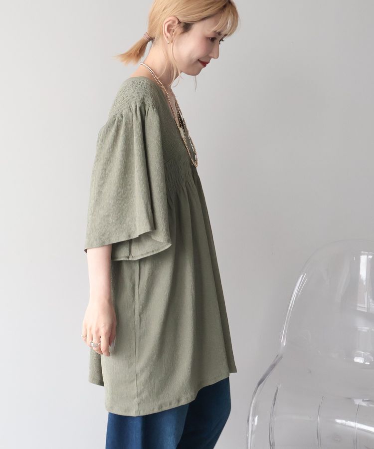 AMERICAN HOLIC「【WEB限定】前後2WAYVネックシャーリングチュニックブラウス【吸水速乾・イージーケア】」|Tシャツ・カットソー|