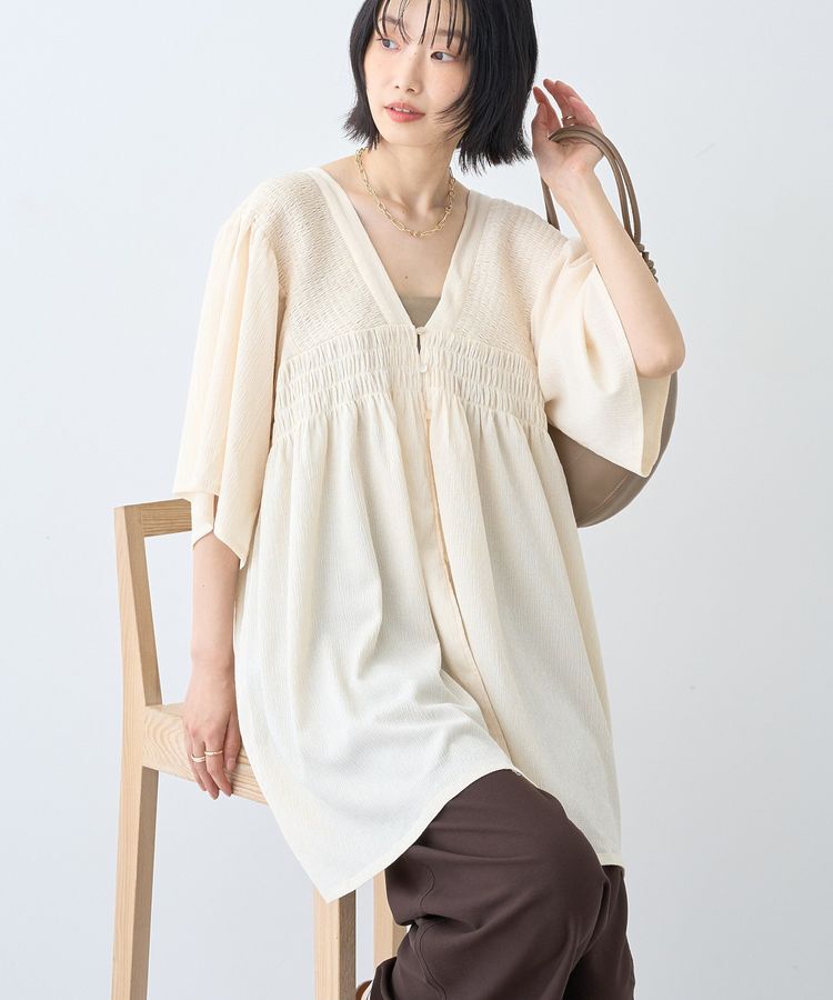 AMERICAN HOLIC「【WEB限定】前後2WAYVネックシャーリングチュニックブラウス【吸水速乾・イージーケア】」|Tシャツ・カットソー|