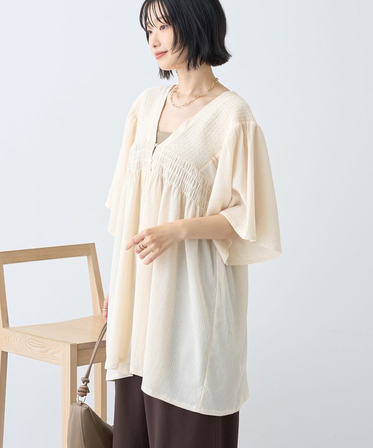 AMERICAN HOLIC「【WEB限定】前後2WAYVネックシャーリングチュニックブラウス【吸水速乾・イージーケア】」|Tシャツ・カットソー|