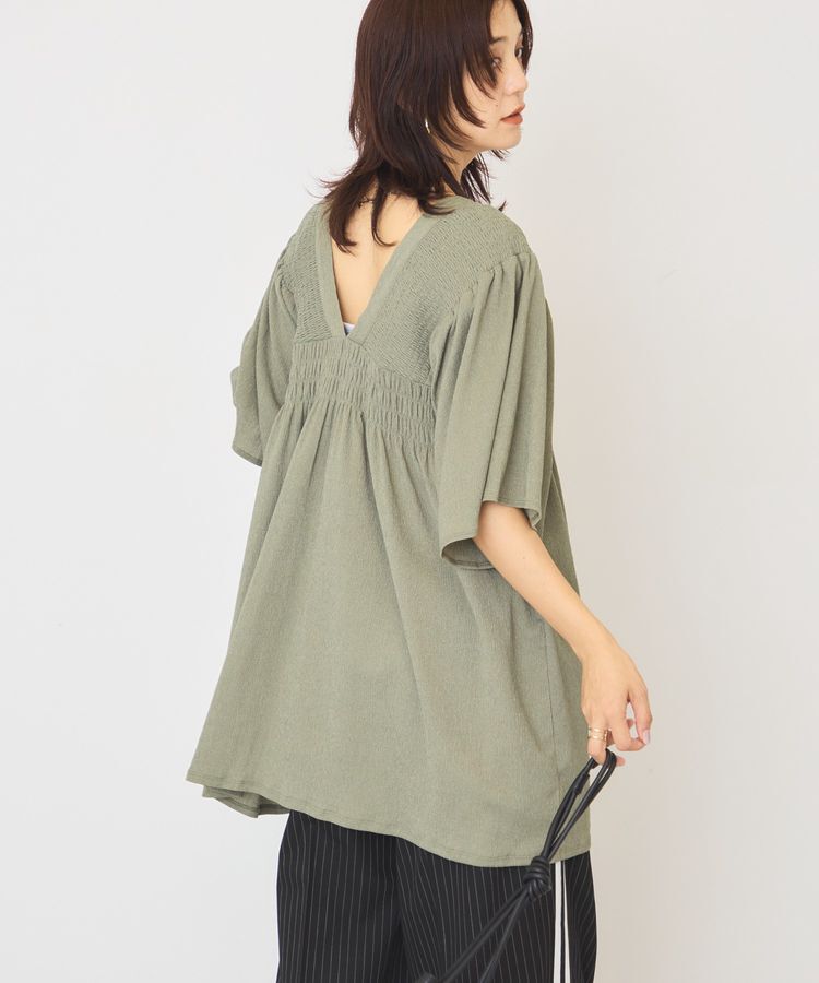 AMERICAN HOLIC「【WEB限定】前後2WAYVネックシャーリングチュニックブラウス【吸水速乾・イージーケア】」|Tシャツ・カットソー|