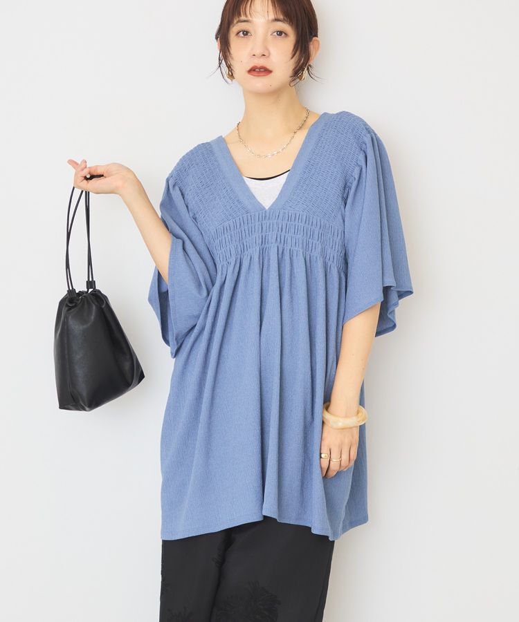 AMERICAN HOLIC「【WEB限定】前後2WAYVネックシャーリングチュニックブラウス【吸水速乾・イージーケア】」|Tシャツ・カットソー|