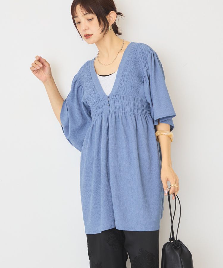 AMERICAN HOLIC「【WEB限定】前後2WAYVネックシャーリングチュニックブラウス【吸水速乾・イージーケア】」|Tシャツ・カットソー|
