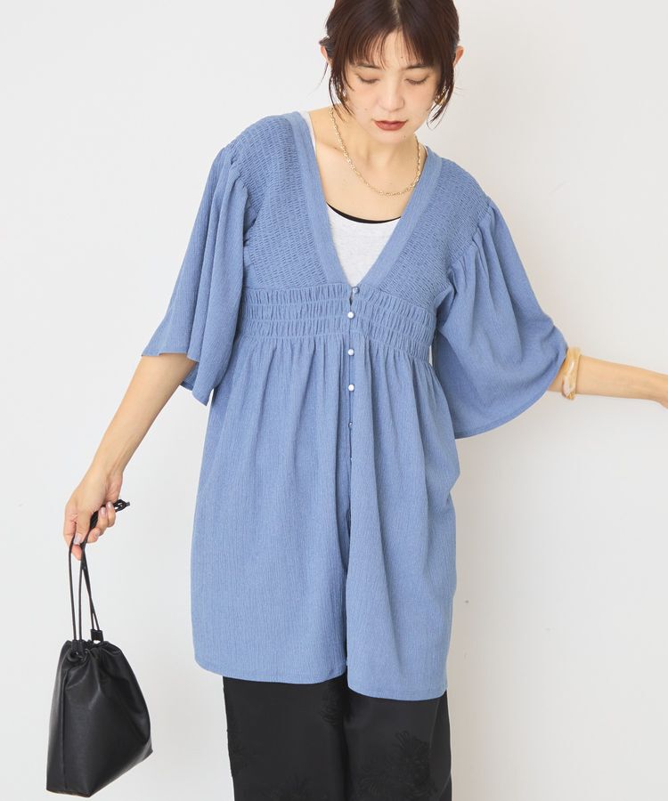 AMERICAN HOLIC「【WEB限定】前後2WAYVネックシャーリングチュニックブラウス【吸水速乾・イージーケア】」|Tシャツ・カットソー|