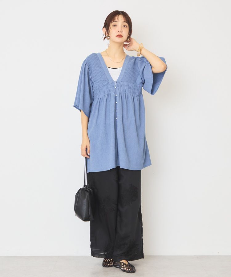 AMERICAN HOLIC「【WEB限定】前後2WAYVネックシャーリングチュニックブラウス【吸水速乾・イージーケア】」|Tシャツ・カットソー|