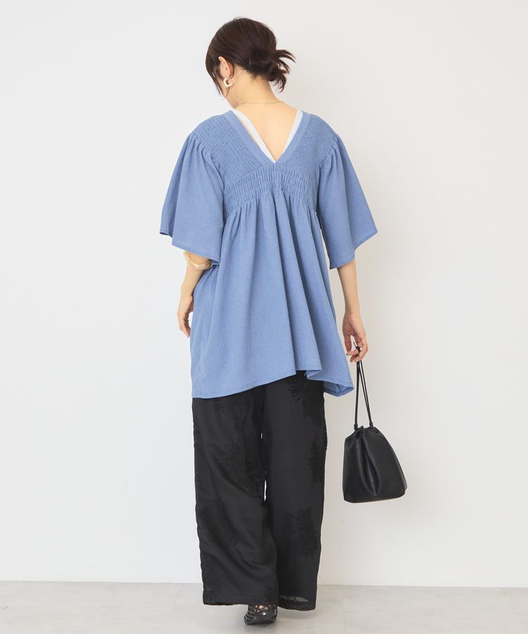 AMERICAN HOLIC「【WEB限定】前後2WAYVネックシャーリングチュニックブラウス【吸水速乾・イージーケア】」|Tシャツ・カットソー|