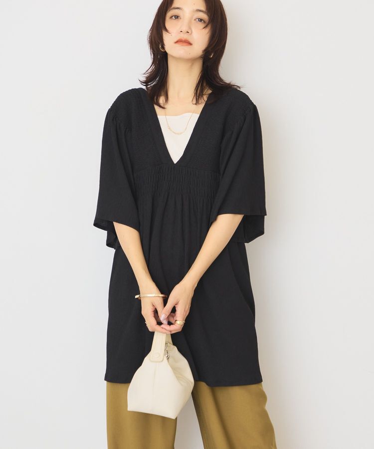 AMERICAN HOLIC「【WEB限定】前後2WAYVネックシャーリングチュニックブラウス【吸水速乾・イージーケア】」|Tシャツ・カットソー|
