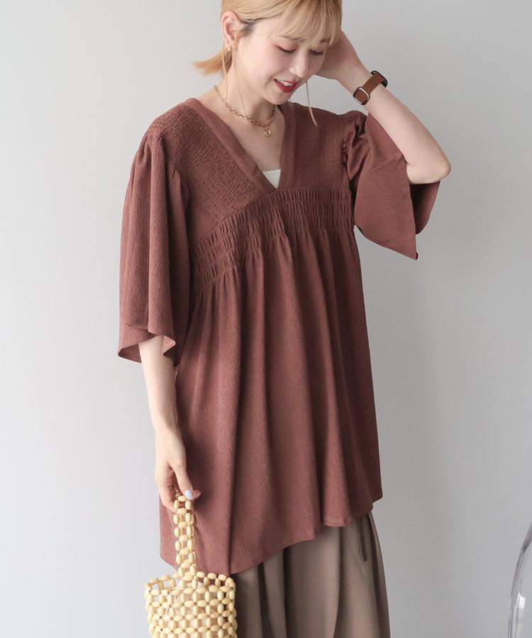 AMERICAN HOLIC「【WEB限定】前後2WAYVネックシャーリングチュニックブラウス【吸水速乾・イージーケア】」|Tシャツ・カットソー|