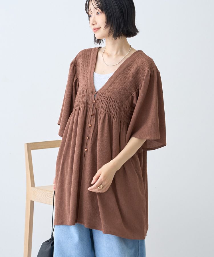 AMERICAN HOLIC「【WEB限定】前後2WAYVネックシャーリングチュニックブラウス【吸水速乾・イージーケア】」|Tシャツ・カットソー|