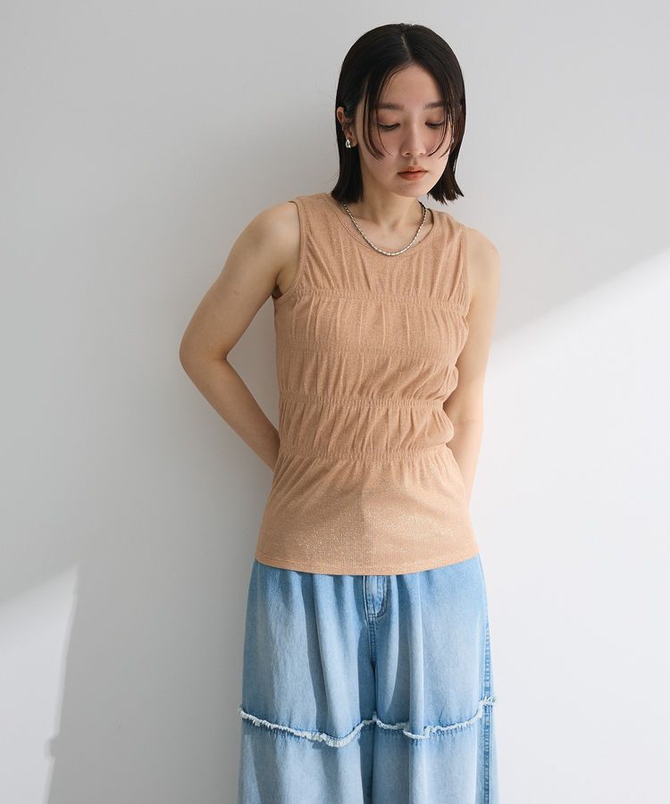 Green Parks「・Petit Fleur シャーリングラメタンクトップ」|キャミソール|