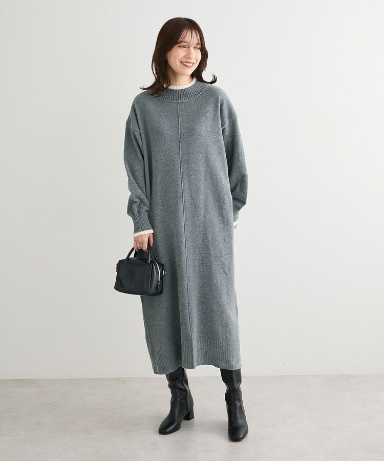 Green Parks「配色リラックスモールニットワンピース」|ワンピース|Gray