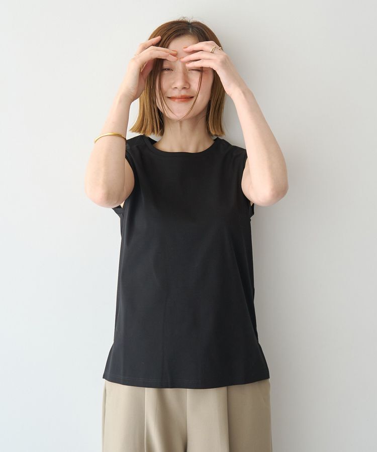 YECCA VECCA「コットンスムースノースリーブトップス」|Tシャツ・カットソー|Black