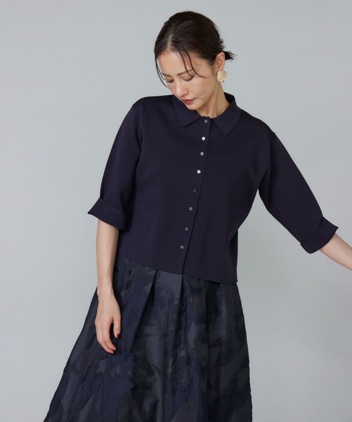 Le Souk「《大きいサイズ》ミラノリブ衿付きプルオーバー」|ニット・セーター|