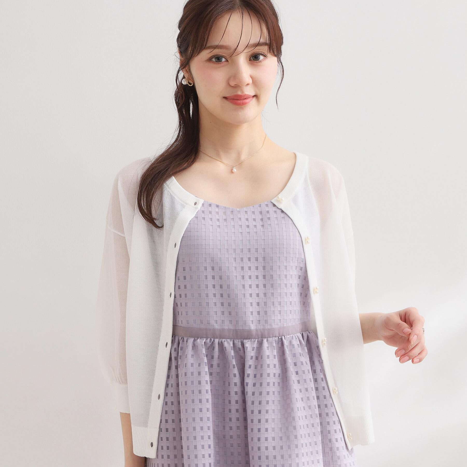 Couture broach「【前後2WAY・洗える】愛され5分袖シアーカーディガン」|カーディガン|