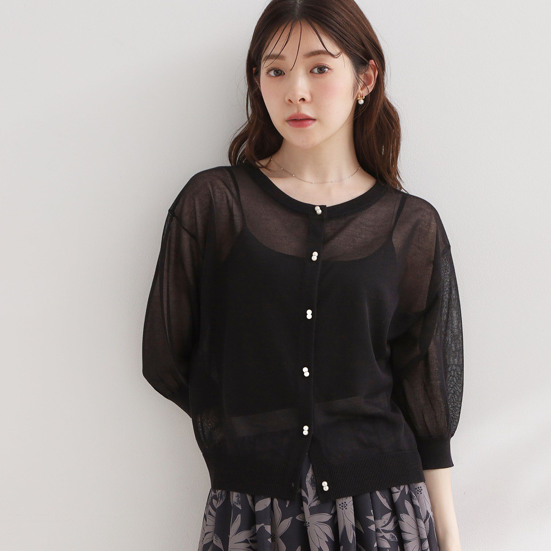 Couture broach「【前後2WAY・洗える】愛され5分袖シアーカーディガン」|カーディガン|