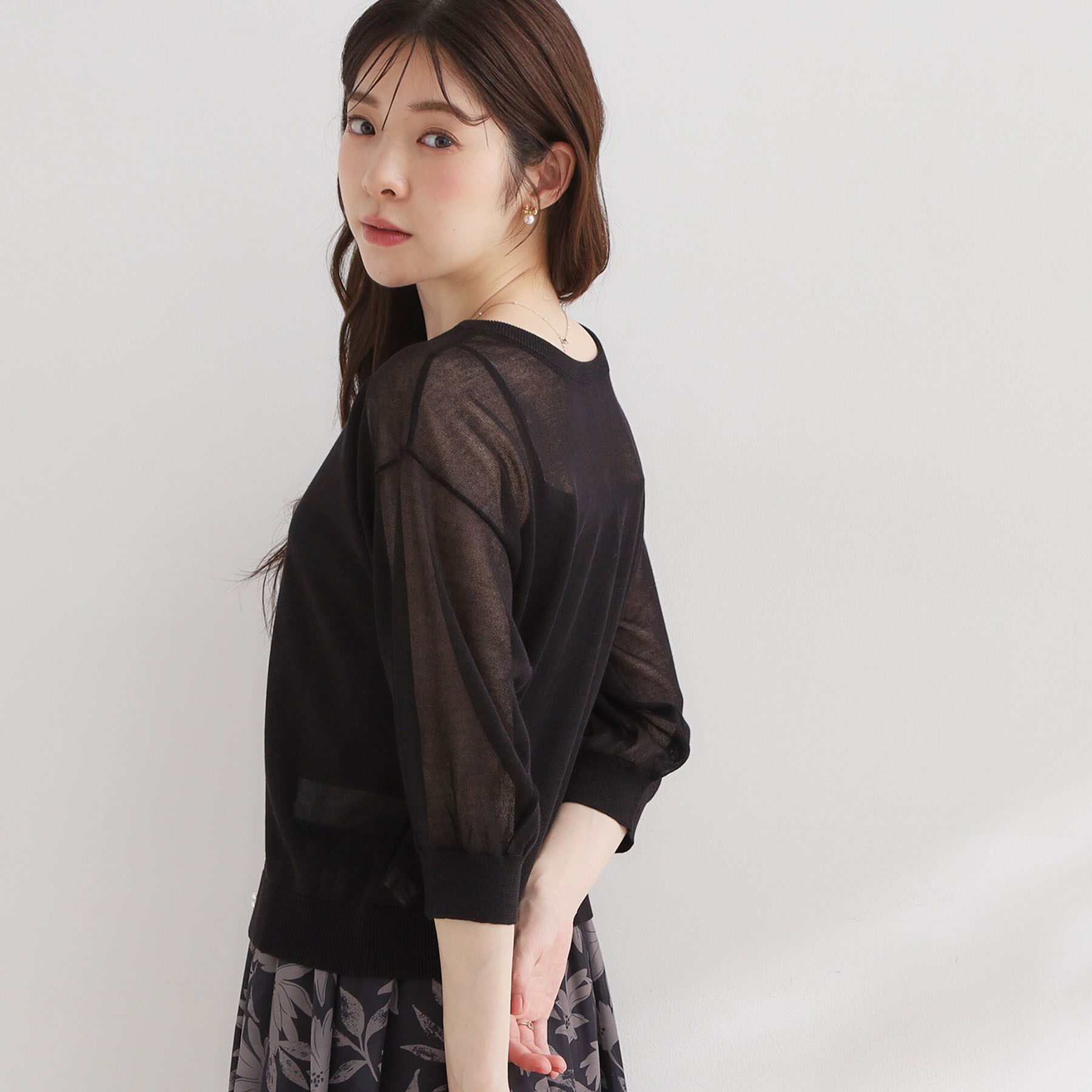 Couture broach「【前後2WAY・洗える】愛され5分袖シアーカーディガン」|カーディガン|