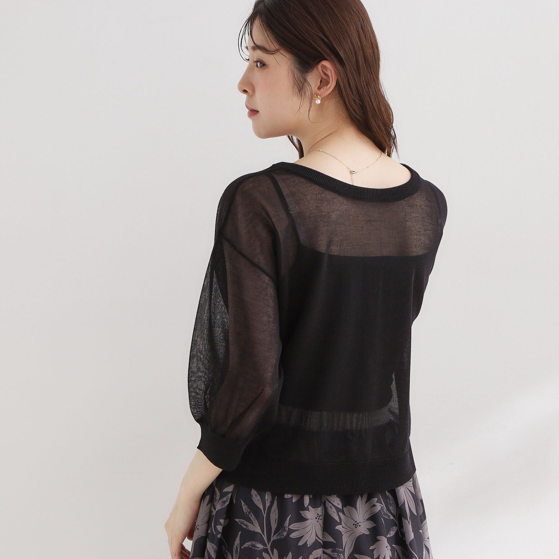 Couture broach「【前後2WAY・洗える】愛され5分袖シアーカーディガン」|カーディガン|
