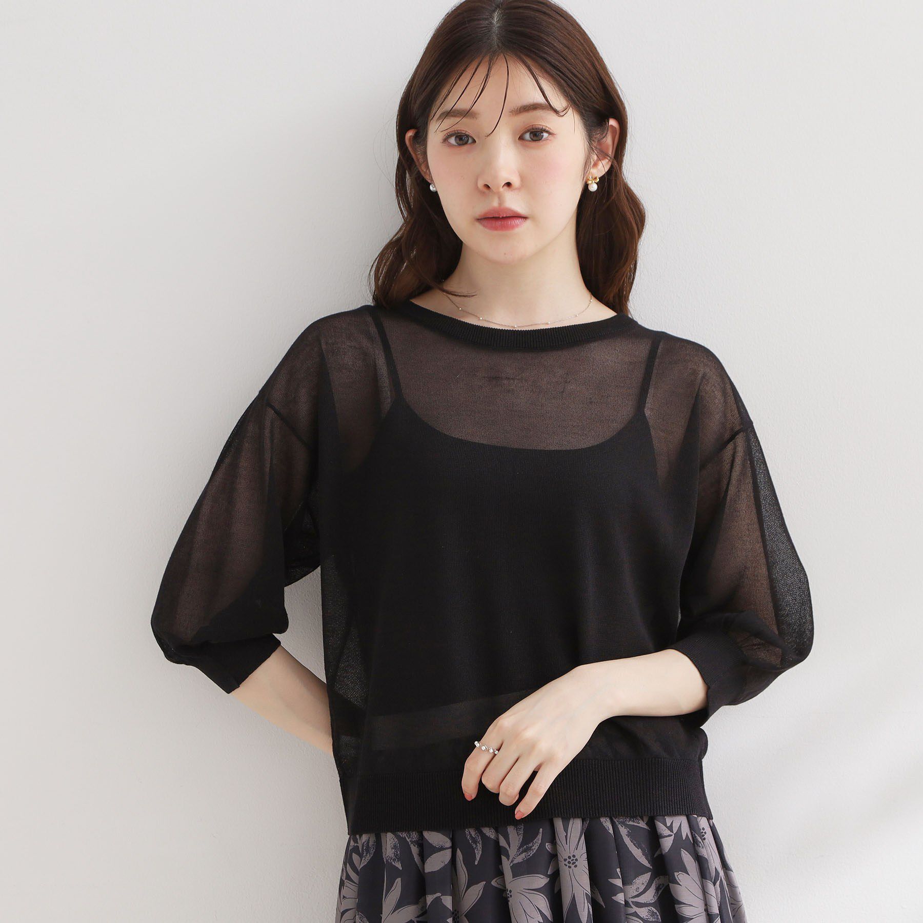 Couture broach「【前後2WAY・洗える】愛され5分袖シアーカーディガン」|カーディガン|